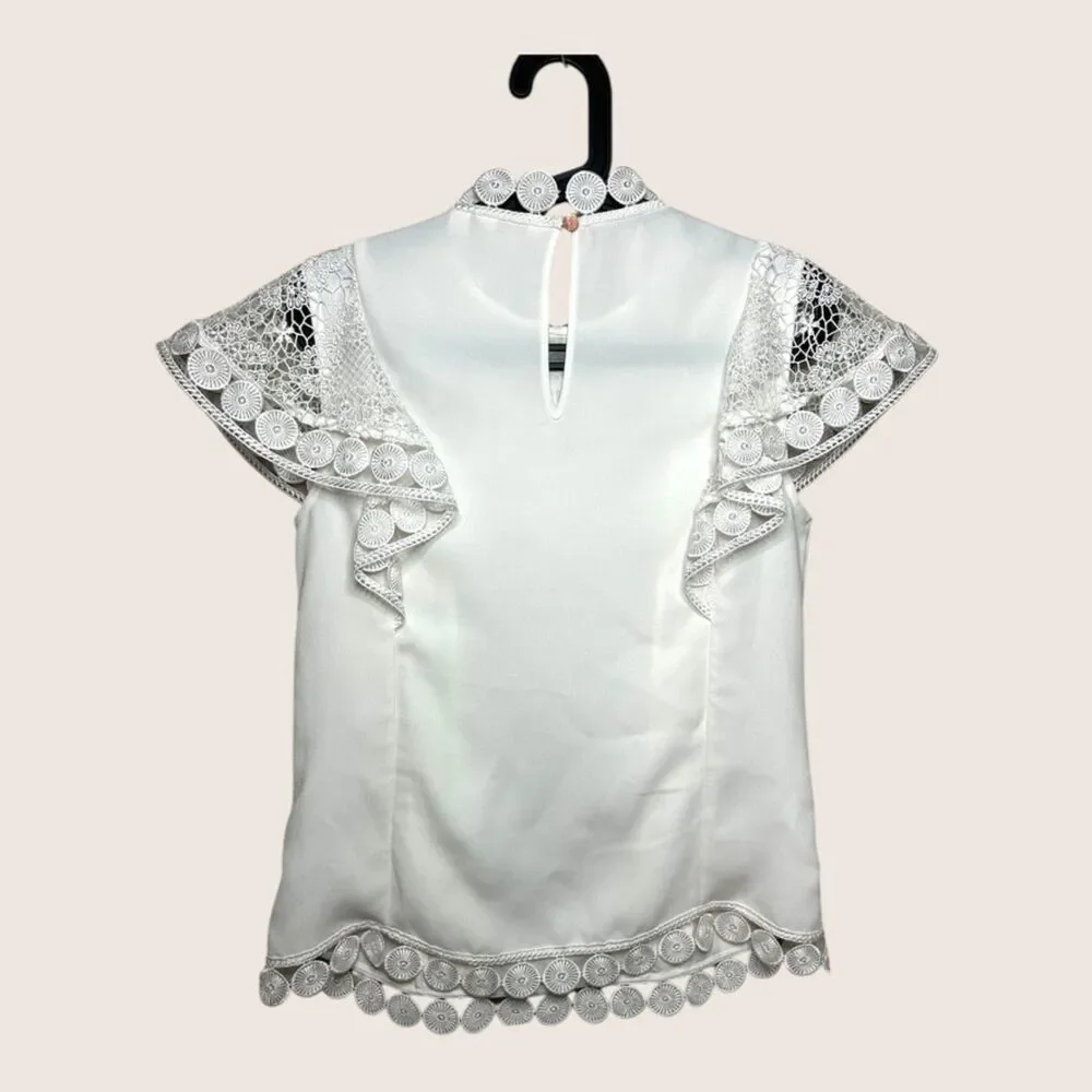 🤍 TED BAKER LONDON HIGH NECK LACK FRONT BLOUSE WHITES SIZE 1 (US 2/4) SMALL - Picture 9 of 10